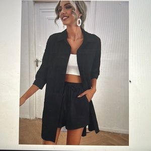 Womens Button Up Blouse and Shorts Set